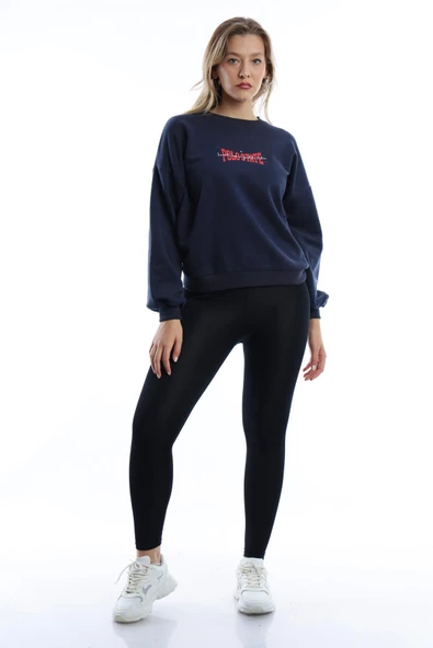 Kadın Ön Arka Polo State Baskılı 3 İplik Sweat  Füme - Resim 4