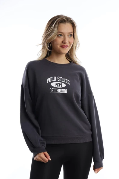 Kadın Polo State Baskılı 3 İplik Sweat  Antrasit - Resim 6