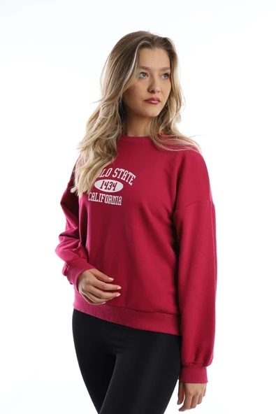 Kadın Polo State Baskılı 3 İplik Sweat Mürdüm - Resim 2