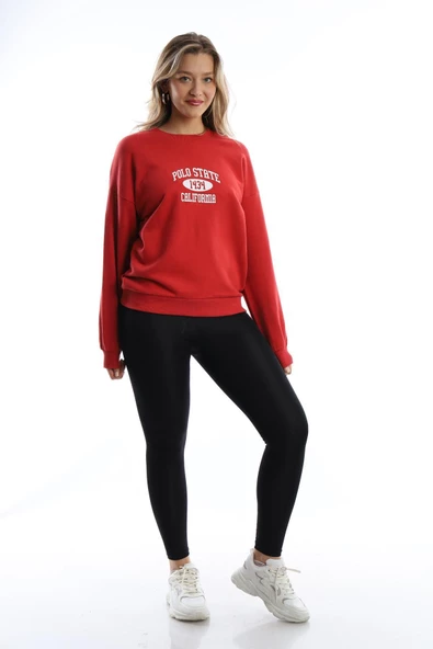 Kadın Polo State Baskılı 3 İplik Sweat Kırmızı - Resim 4