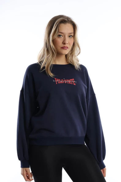 Kadın Ön Arka Polo State Baskılı 3 İplik Sweat  Lacivert - Resim 6