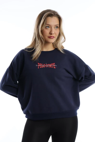 Kadın Ön Arka Polo State Baskılı 3 İplik Sweat  Lacivert - Resim 3
