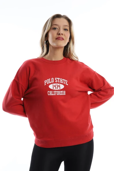 Kadın Polo State Baskılı 3 İplik Sweat Kırmızı - Resim 7