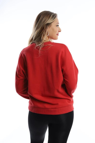 Kadın Polo State Baskılı 3 İplik Sweat Kırmızı - Resim 10