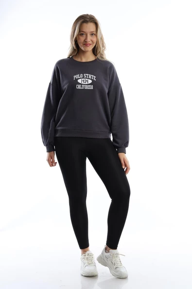 Kadın Polo State Baskılı 3 İplik Sweat  Antrasit - Resim 4