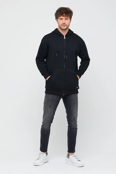 Ünisex Fermuarlı Sweatshirt  Siyah - 2