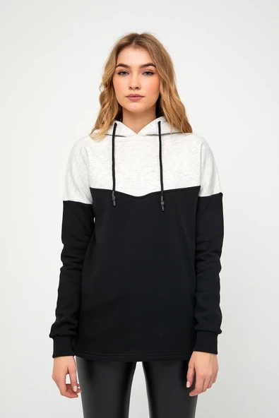 Kadın Çift Renk Sweatshirt Siyah Beyaz - Resim 6