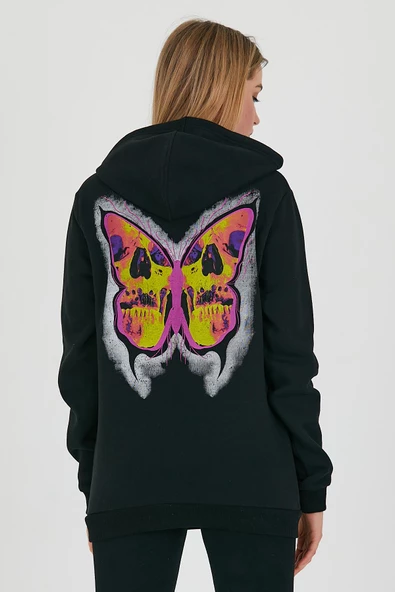 Kadın Kapüşonlu 3 iplik Sweatshirt  Siyah - Resim 6