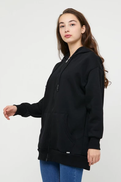 Ünisex Fermuarlı Sweatshirt  Siyah - 5