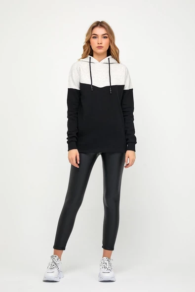 Kadın Çift Renk Sweatshirt Siyah Beyaz - Resim 3