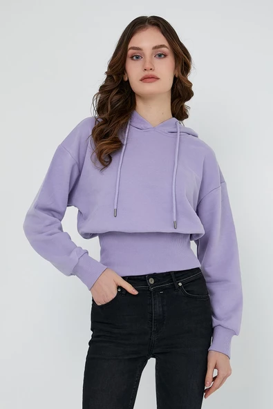 Kadın Karbon Fırçalı 3 İplik Oversize Sweatshirt Lila