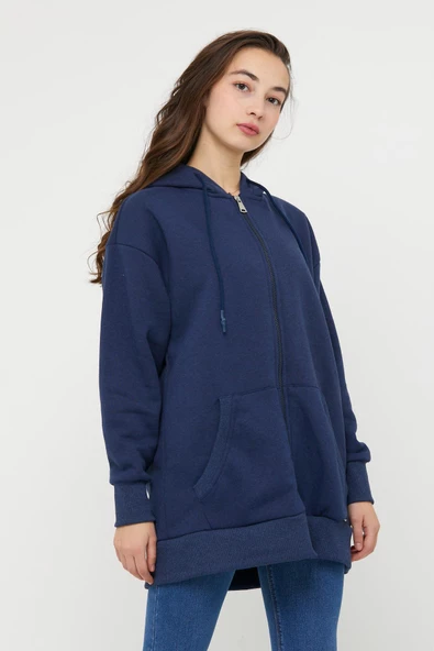 Ünisex Fermuarlı Sweatshirt  İndigo - 5