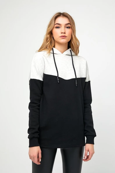 Kadın Çift Renk Sweatshirt Siyah Beyaz - Resim 4