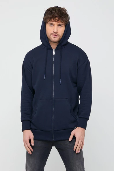 Ünisex Fermuarlı Sweatshirt  Lacivert - 2