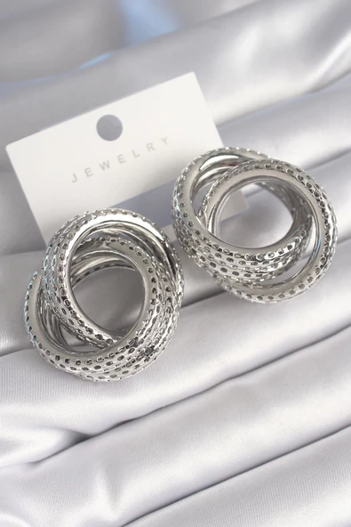 MuI MuI Pirinç Gümüş Renk Geçme Halka Model İşleme Detay Kadın Küpe