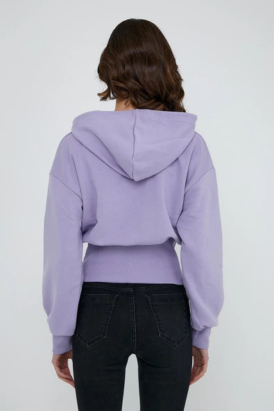 Kadın Karbon Fırçalı 3 İplik Oversize Sweatshirt Lila - Resim 5