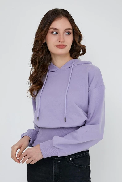 Kadın Karbon Fırçalı 3 İplik Oversize Sweatshirt Lila - Resim 4