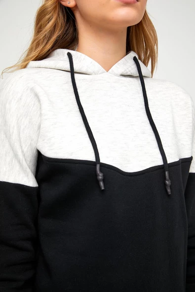 Kadın Çift Renk Sweatshirt Siyah Beyaz - Resim 12