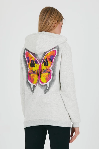 Kadın Kapüşonlu 3 iplik Sweatshirt  Gri Melanj - Resim 7