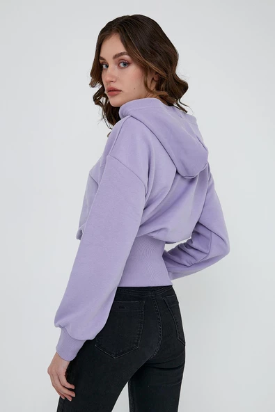 Kadın Karbon Fırçalı 3 İplik Oversize Sweatshirt Lila - Resim 7
