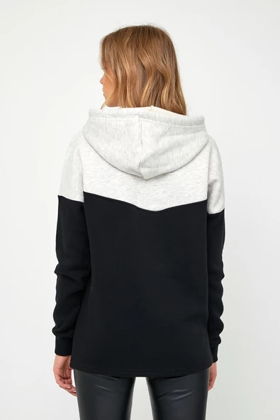 Kadın Çift Renk Sweatshirt Siyah Beyaz - Resim 10