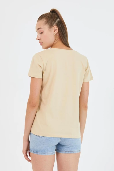 Kadın %100 Pamuk V Yaka 3lü T-shirt Paketi  Çok Renkli - 5