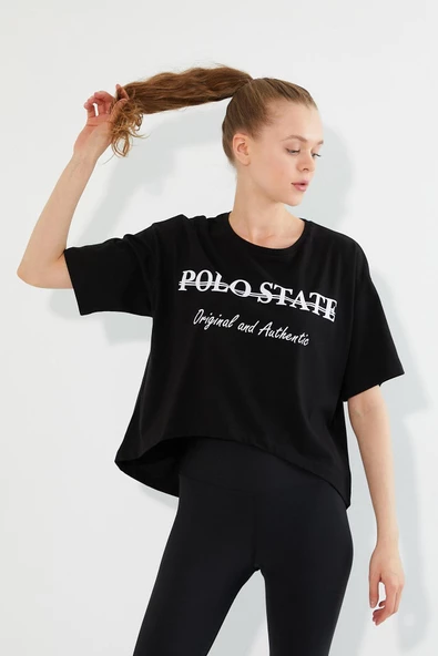 Kadın Baskılı Oversize T-shirt  Siyah - Resim 6