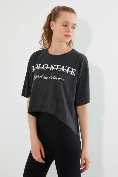 Kadın Baskılı Oversize T-shirt  Antrasit - Resim 11