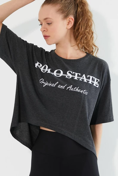 Kadın Baskılı Oversize T-shirt  Antrasit - Resim 6