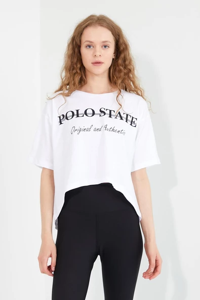 Kadın Baskılı Oversize T-shirt  Beyaz - Resim 3