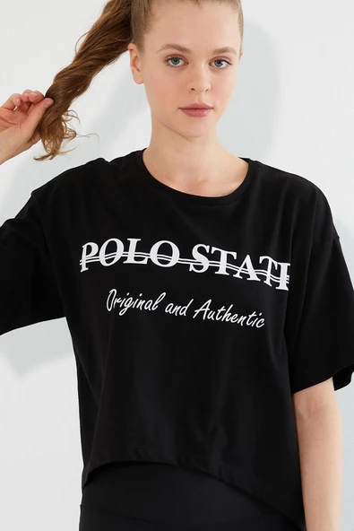 Kadın Baskılı Oversize T-shirt  Siyah - Resim 11