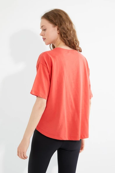 Kadın Baskılı Oversize T-shirt  Oranj - Resim 10