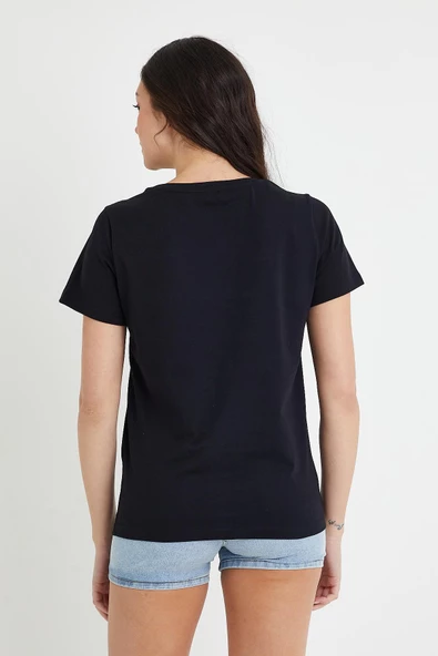 Kadın Baskılı T-shirt  Siyah - Resim 5