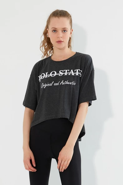 Kadın Baskılı Oversize T-shirt  Antrasit - Resim 5