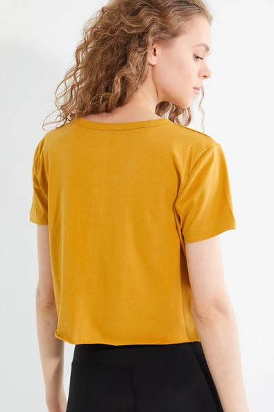 Kadın Baskılı T-shirt Sarı - Resim 8