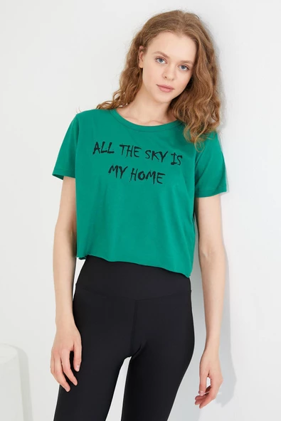 Kadın Baskılı T-shirt Yeşil - Resim 8