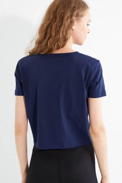 Kadın Baskılı T-shirt Lacivert - Resim 4