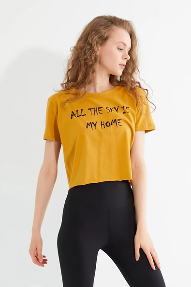 Kadın Baskılı T-shirt Sarı - Resim 9