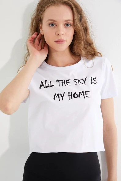 Kadın Baskılı T-shirt Beyaz - Resim 5