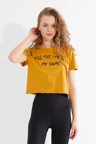 Kadın Baskılı T-shirt Sarı - Resim 10