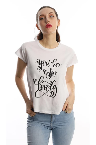 Kadın You Are So Lovely Baskılı Tişört Beyaz - Resim 3
