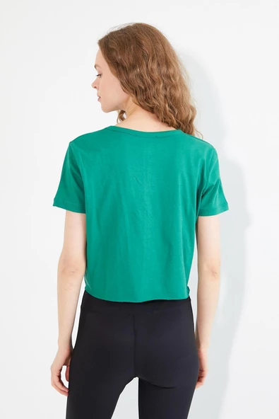Kadın Baskılı T-shirt Yeşil - Resim 5