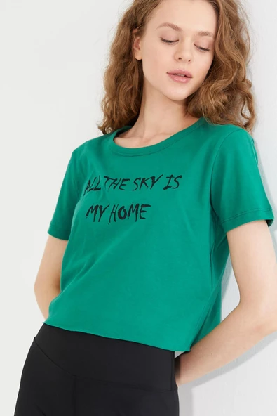 Kadın Baskılı T-shirt Yeşil - Resim 2