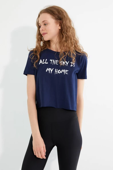 Kadın Baskılı T-shirt Lacivert - Resim 2