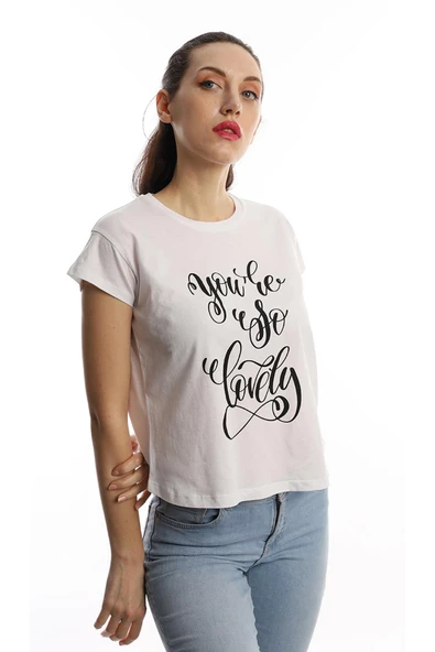 Kadın You Are So Lovely Baskılı Tişört Beyaz - Resim 2