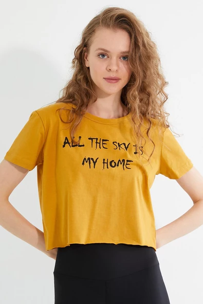 Kadın Baskılı T-shirt Sarı - Resim 7