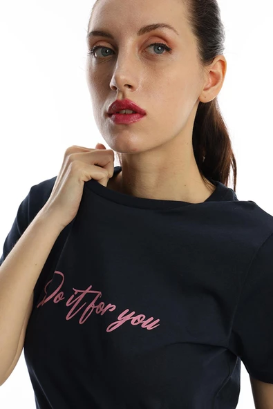 Kadın Do It For You Yazı Baskılı Tişört Lacivert - 2