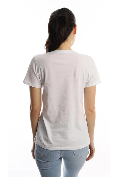 Kadın Good Vibes Only Yazı Baskılı Tişört Beyaz - Resim 4