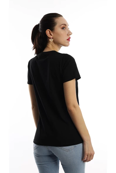 Kadın Hello Lovely Yazı Baskılı Tişört Siyah - Resim 4