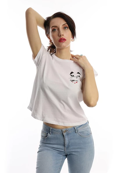 Kadın Bisiklet Yaka Game Over Kedi Baskılı Regular Fit Tişört Beyaz - 4